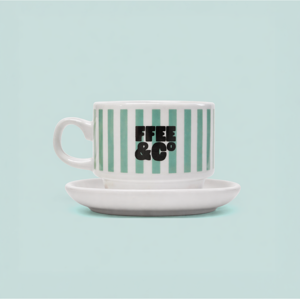 Ffee & Co retro stacking espresso cup with saucer, 10cl ceramic, stripe detail