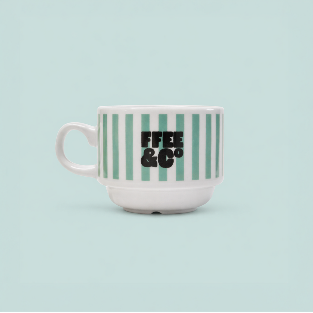 Ffee & Co retro stacking espresso cup without saucer, 10cl ceramic, stripe detail
