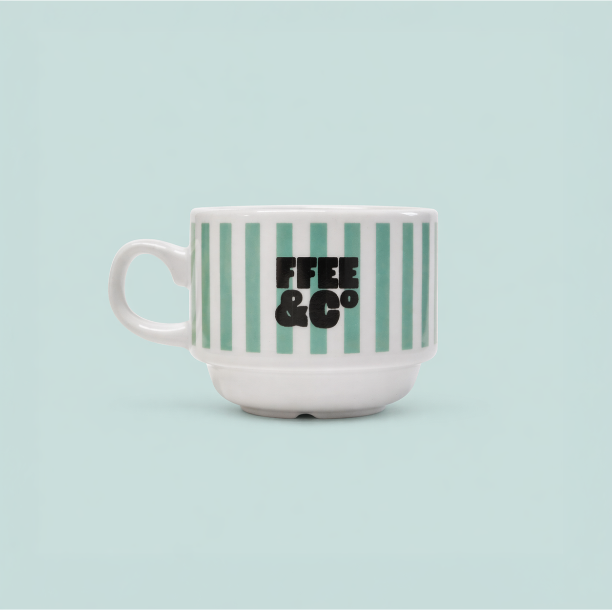 Ffee & Co retro stacking espresso cup without saucer, 10cl ceramic, stripe detail