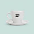 Ffee & Co flat white cup and saucer, 6oz ceramic, white with branded detail