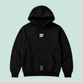 Ffee & Co black stripe hoodie front view with chest graphic