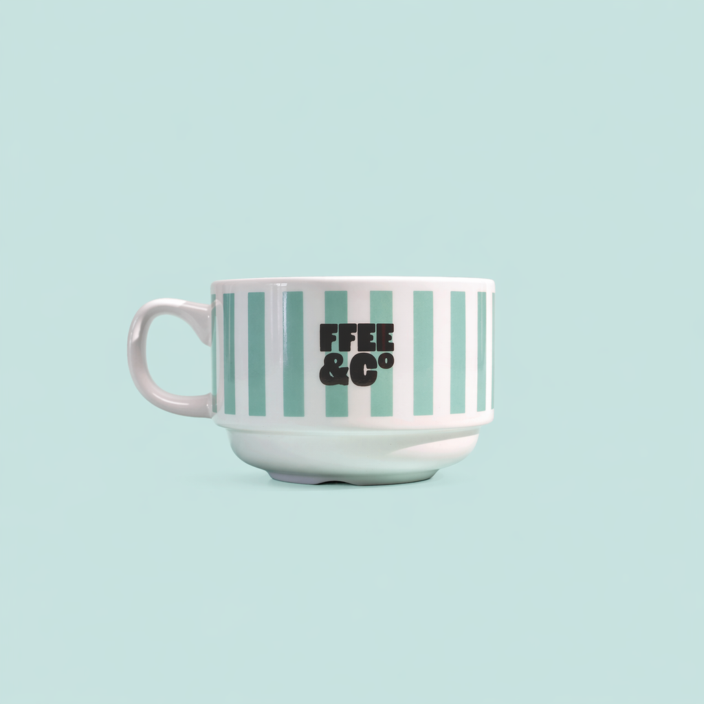 Ffee & Co retro stacking coffee cup without saucer, showing stripe detail
