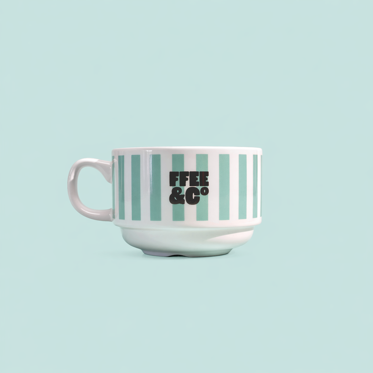 Ffee & Co retro stacking coffee cup without saucer, showing stripe detail