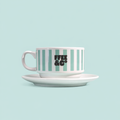 Ffee & Co retro stacking coffee cup with saucer, showing stripe detail